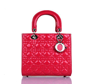 lady dior patent leather bag 6322 rosered with silver hardware